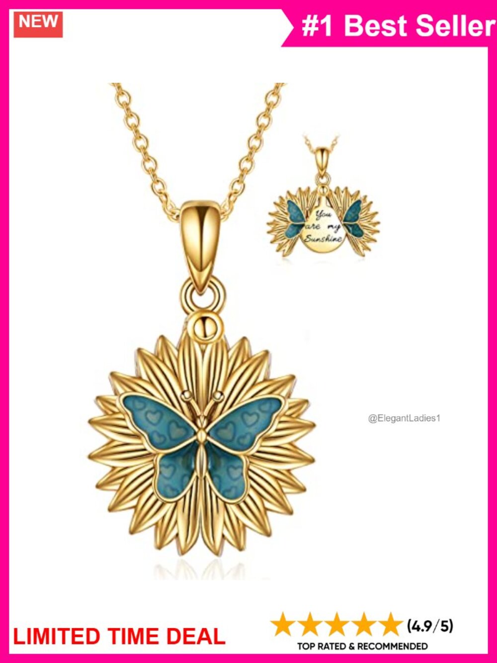 Sterling Silver Sunflower Locket Necklace Engraved Pendant